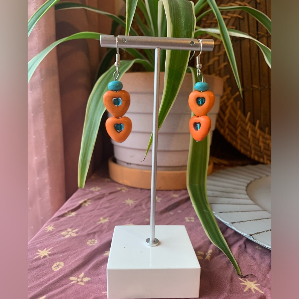 Handmade 🧡 Orange Heart Earrings